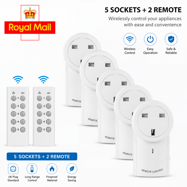 5-Socket Remote Control Extension with 2 Remotes