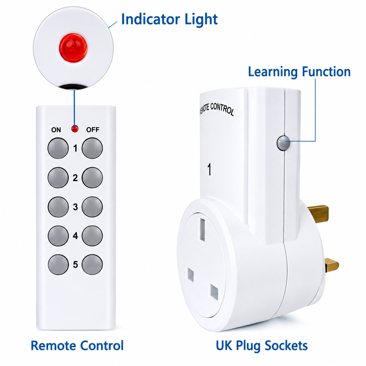 5-Socket Remote Control Extension with 2 Remotes