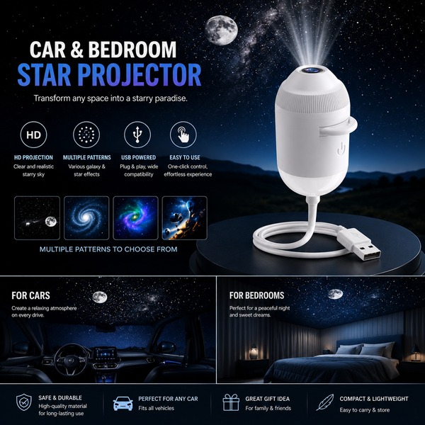 LED Galaxy Star Projector – Starry Night Light for Car Interior & Bedroom
